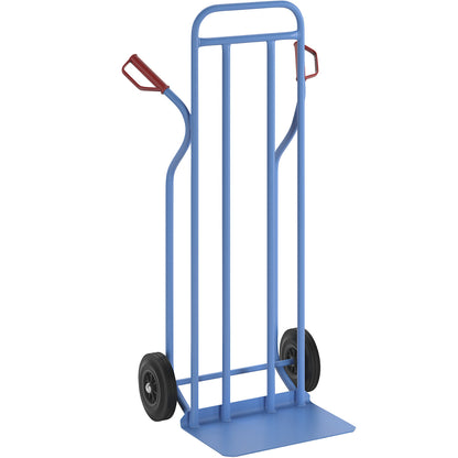 Steel sack truck, XXL model: extra large footplate, solid rubber tyres.