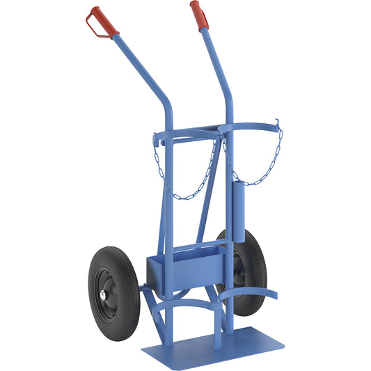 Steel and gas cylinder truck, for 2 steel cylinders, content 40 / 50 l, solid rubber tyres.