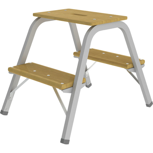 Tubular steel steps with wooden steps, without castors, 2 steps incl. platform.