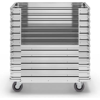 Aluminium box trolley, capacity 350 l, one side with half drop gate.