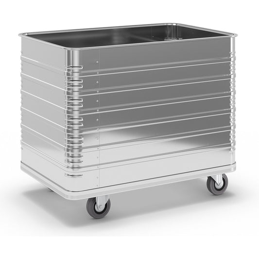 Aluminium box trolley, capacity 415 l, with edge and base profile.
