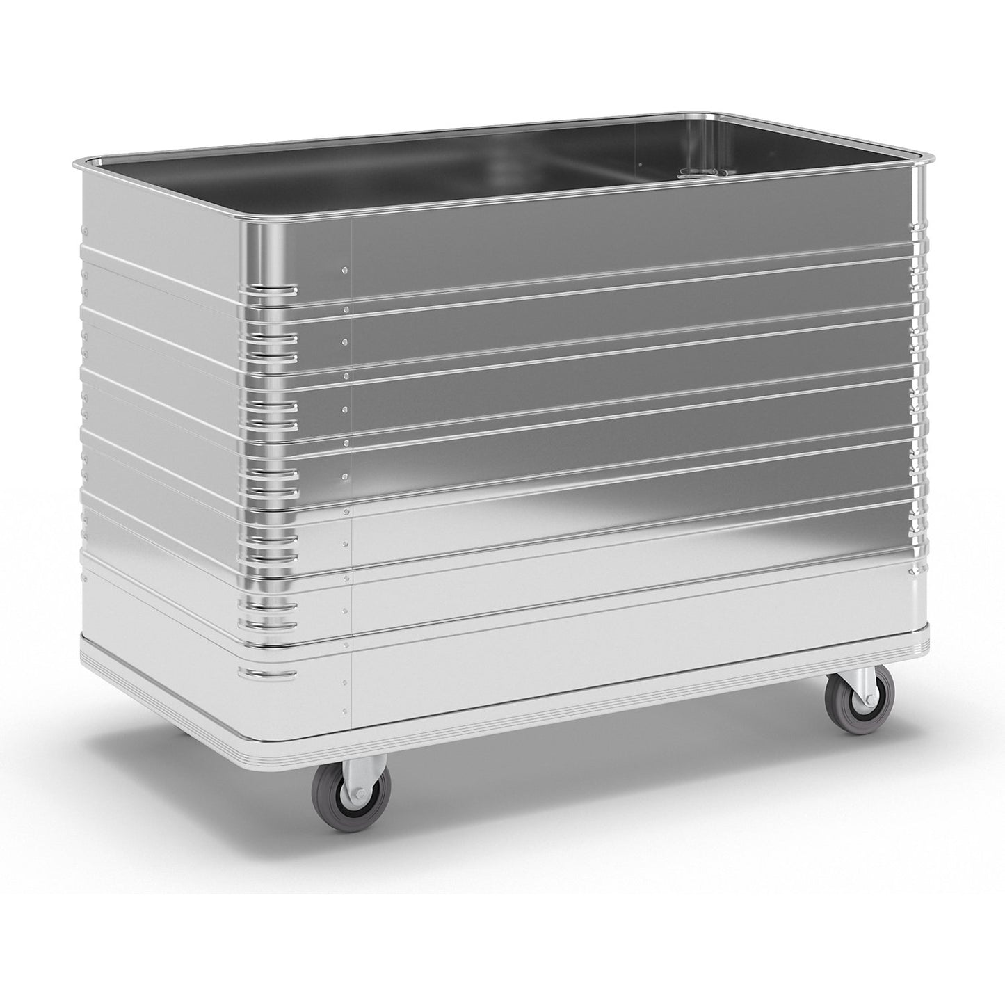 Aluminium box trolley, capacity 655 l, with edge and base profile.