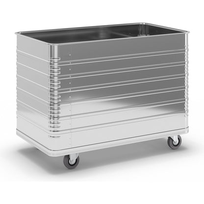 Aluminium box trolley, capacity 655 l, with edge and base profile.