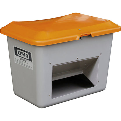 Grit container made of GRP, capacity 200 l, with dispenser opening, grey container.