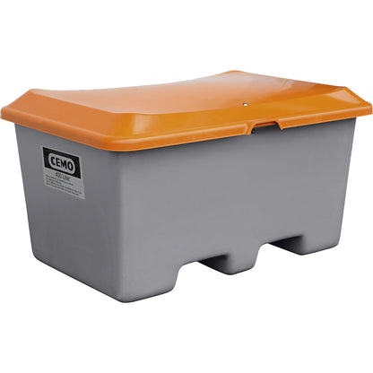 Grit container made of GRP, capacity 400 l, without dispenser opening, clearance for forklift, grey container.