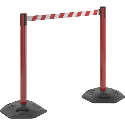 Tape barrier post, pack of 2, with hard rubber base, drawer 3700 mm, post red, belt red / white.