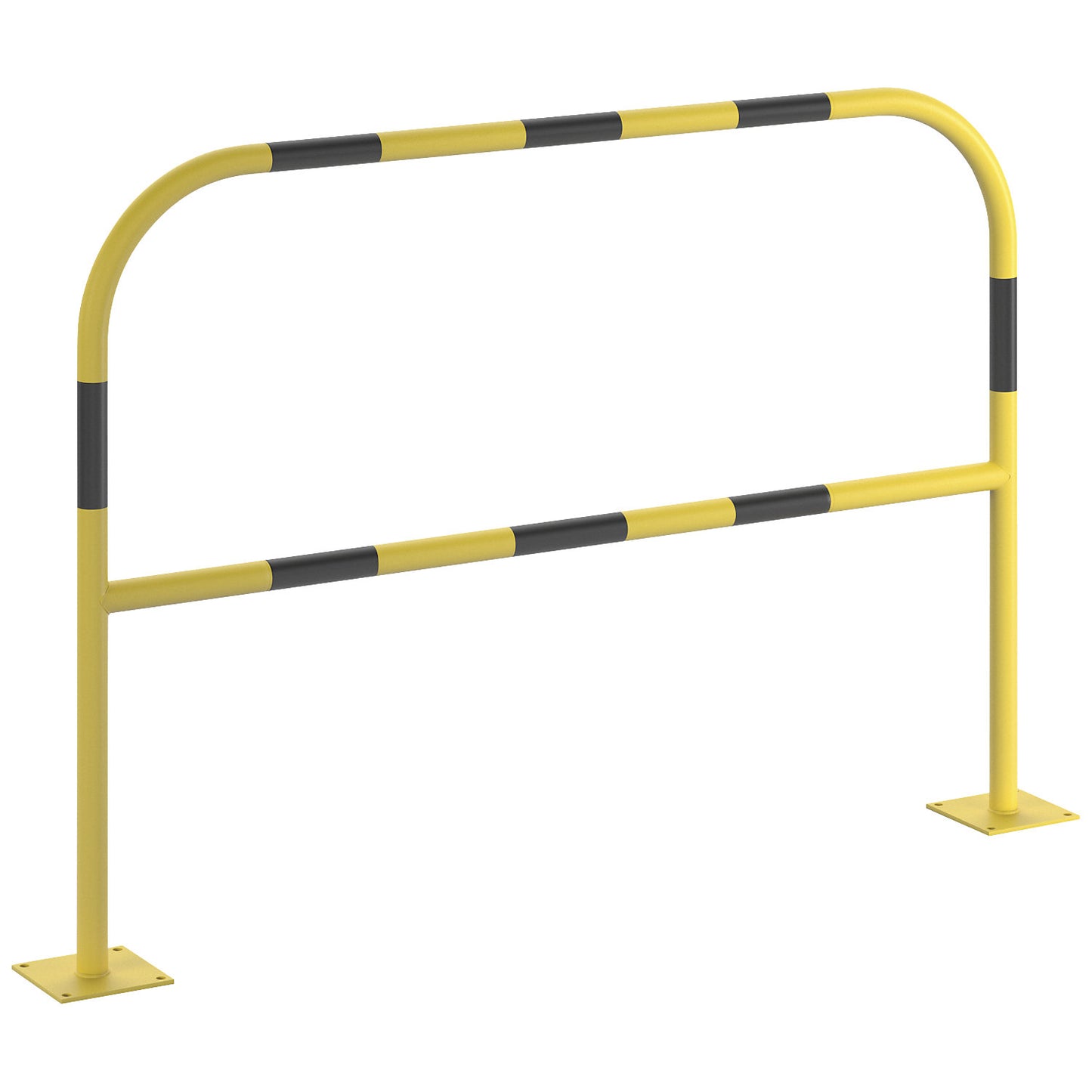 Safety barrier, sheet steel, Ø 42 mm, for bolting in place at danger zones, width 1500 mm, yellow / black.