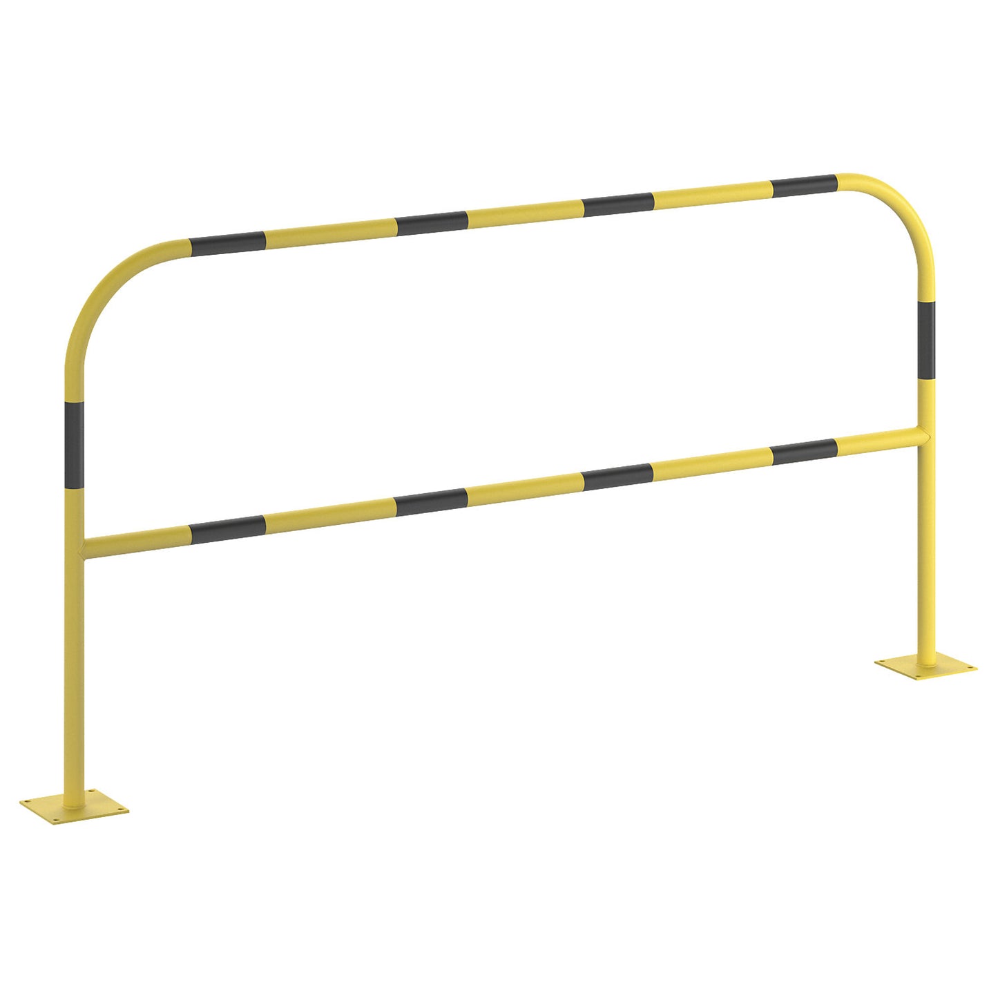 Safety barrier, sheet steel, Ø 42 mm, for bolting in place at danger zones, width 2000 mm, yellow / black.