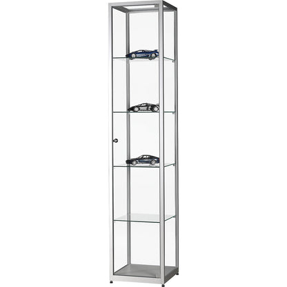 Glass cabinet, height 1984 mm, without lighting, WxD 400 x 400 mm, square, silver.