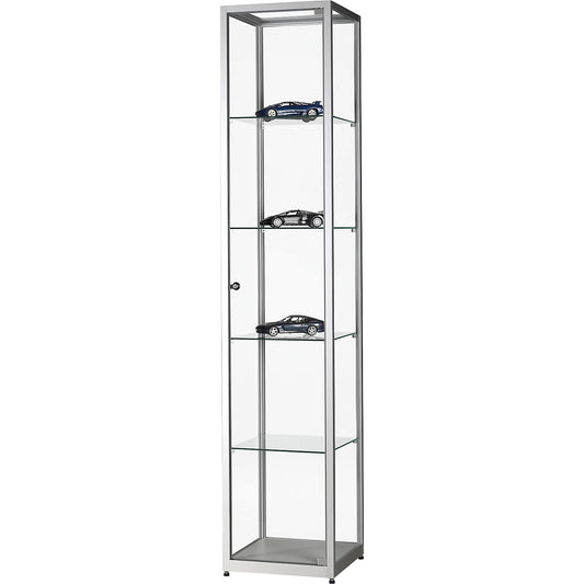 Glass cabinet, height 1984 mm, without lighting, WxD 400 x 400 mm, square, silver.