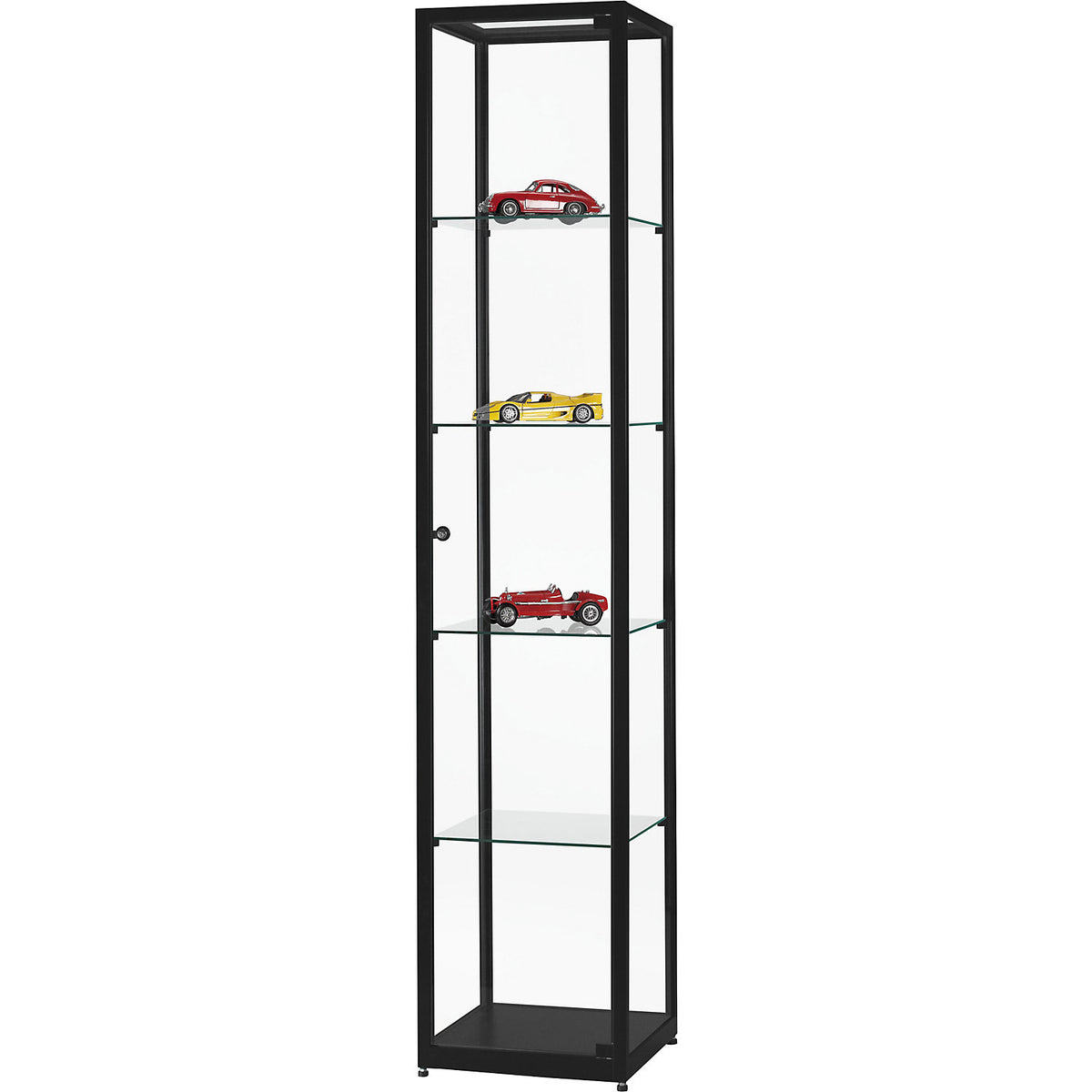 Glass cabinet, height 1984 mm, without lighting, WxD 400 x 400 mm, square, black.