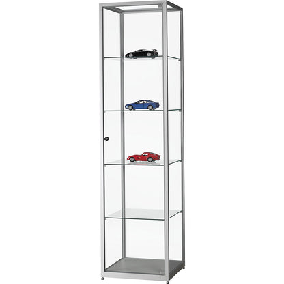 Glass cabinet, height 1984 mm, without lighting, WxD 500 x 500 mm, square, silver.