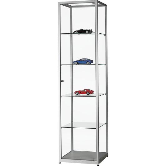 Glass cabinet, height 1984 mm, without lighting, WxD 500 x 500 mm, square, silver.