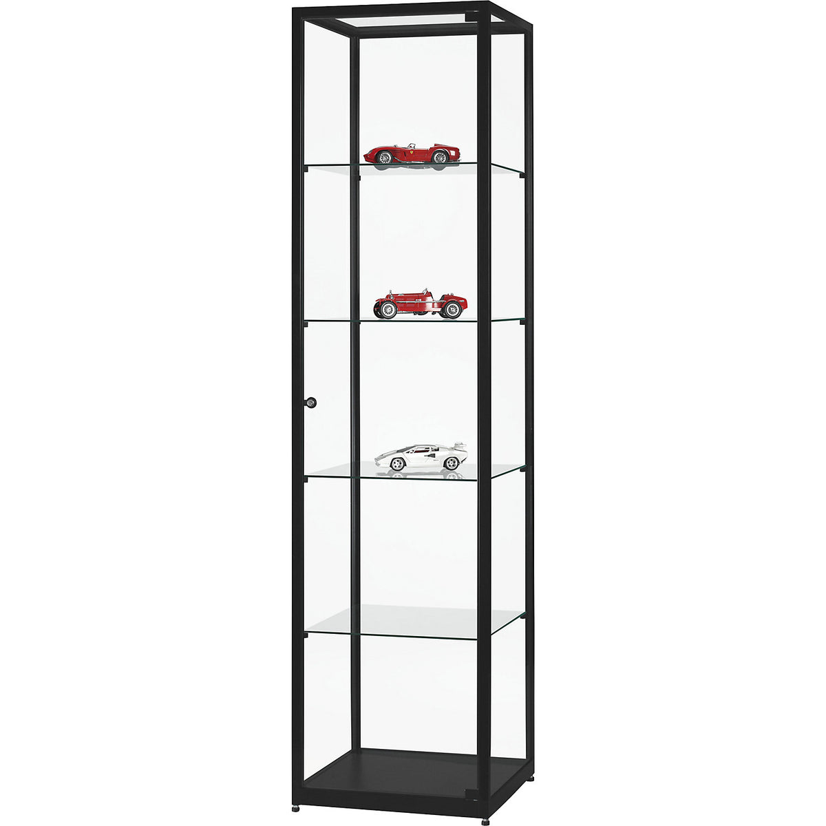 Glass cabinet, height 1984 mm, without lighting, WxD 500 x 500 mm, square, black.