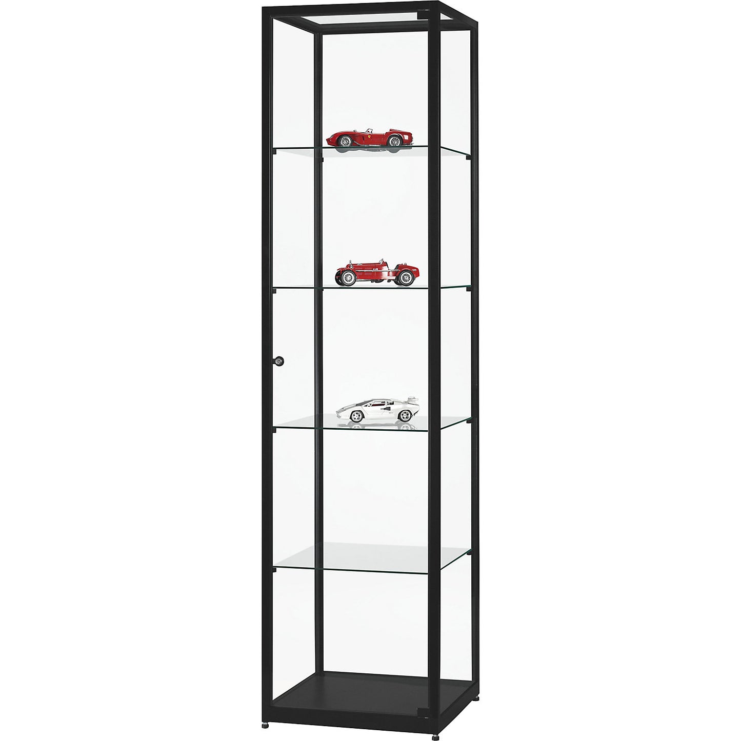 Glass cabinet, height 1984 mm, without lighting, WxD 500 x 500 mm, square, black.
