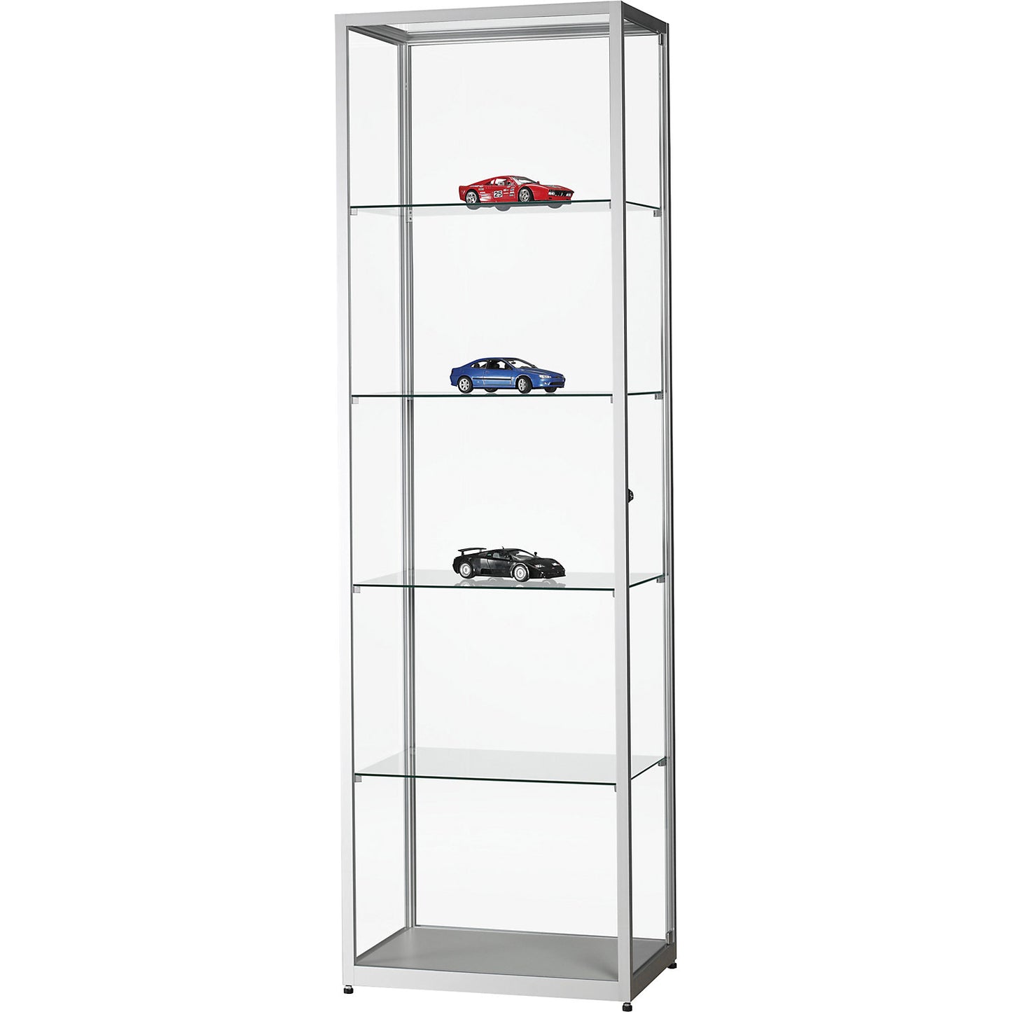 Glass cabinet, height 1984 mm, without lighting, WxD 600 x 400 mm, rectangular, silver.