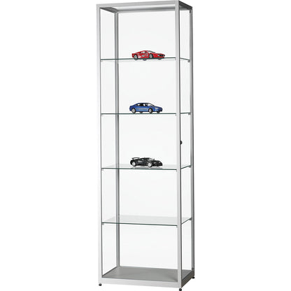 Glass cabinet, height 1984 mm, without lighting, WxD 600 x 400 mm, rectangular, silver.