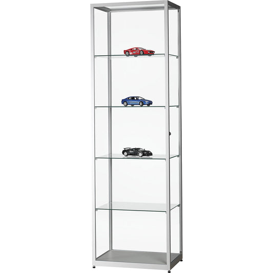 Glass cabinet, height 1984 mm, without lighting, WxD 600 x 400 mm, rectangular, silver.