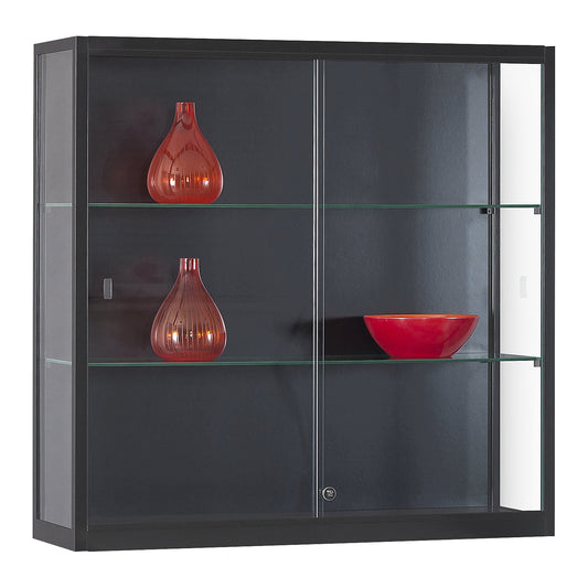Wall mounted glass cabinet, width 1000 mm, without lighting, HxD 984 x 300 mm, black.