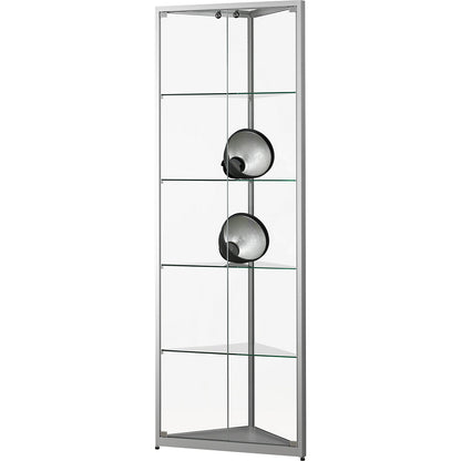Glass cabinet, height 1984 mm, without lighting, WxD 500 x 500 mm, glass corner cabinet, silver.