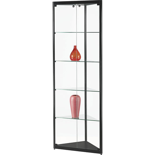 Glass cabinet, height 1984 mm, without lighting, WxD 500 x 500 mm, glass corner cabinet, black.