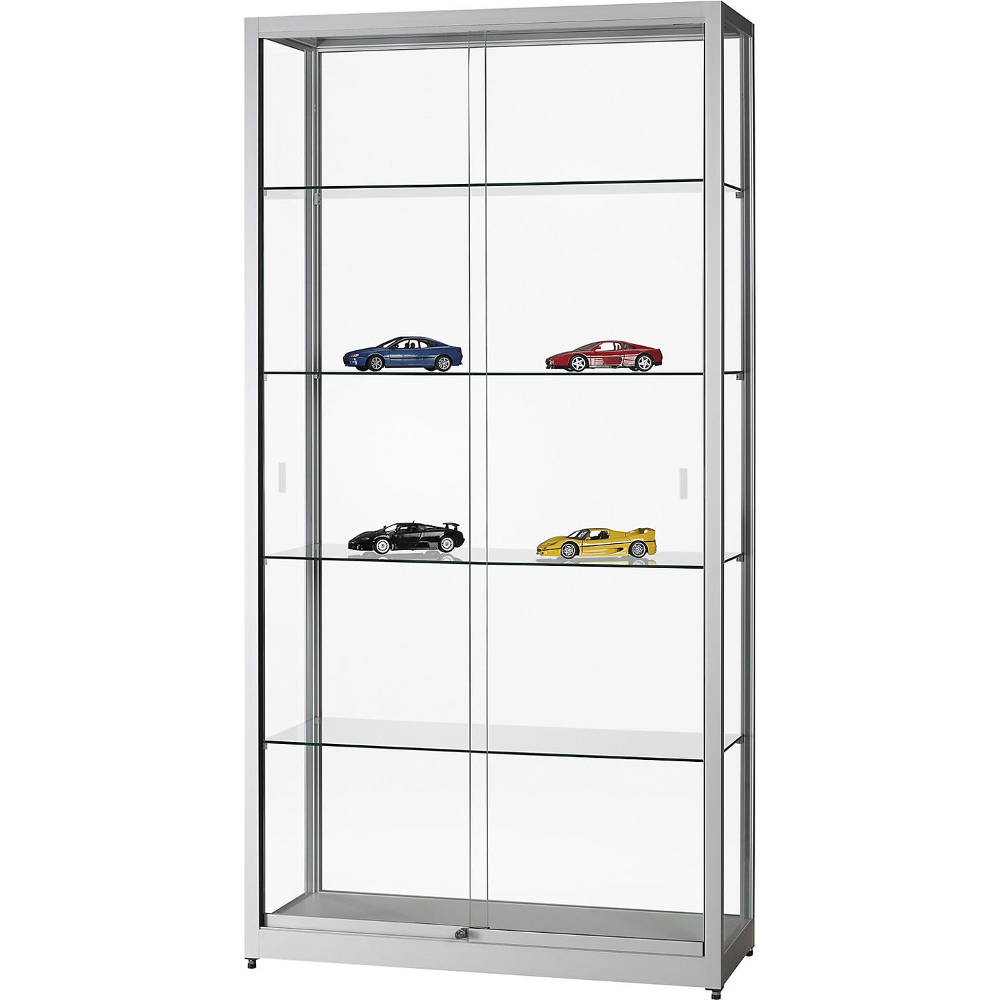 Glass cabinet, width 1000 mm, without lighting, HxD 1972 x 400 mm, without base cupboard, silver.