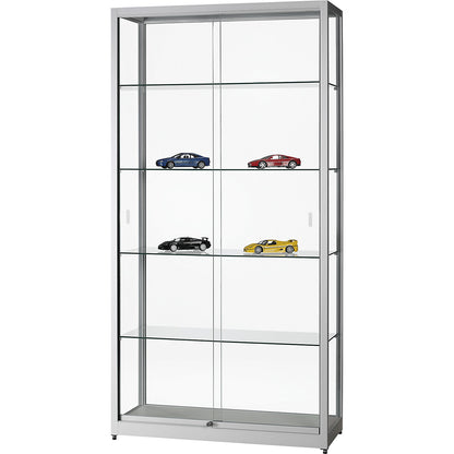 Glass cabinet, width 1000 mm, without lighting, HxD 1972 x 400 mm, without base cupboard, silver.