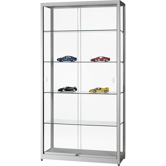 Glass cabinet, width 1000 mm, without lighting, HxD 1972 x 400 mm, without base cupboard, silver.
