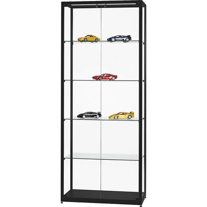 Glass cabinet, height 1984 mm, without lighting, WxD 800 x 400 mm, rectangular, black, doors at front.