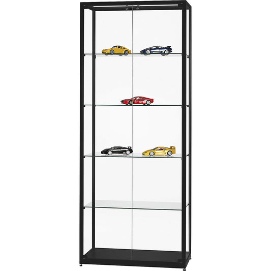 Glass cabinet, height 1984 mm, without lighting, WxD 800 x 400 mm, rectangular, black, doors at front.