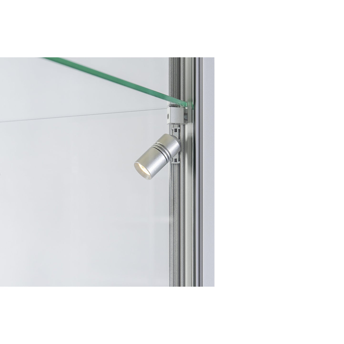 Glass cabinet, height 1984 mm, LED lighting, lamp head Ø 35 mm, WxD 400 x 400 mm.