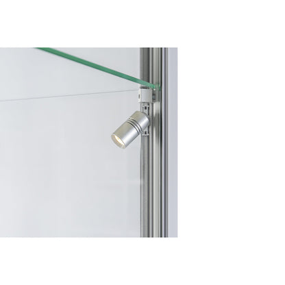 Glass cabinet, height 1984 mm, LED lighting, lamp head Ø 35 mm, WxD 400 x 400 mm.