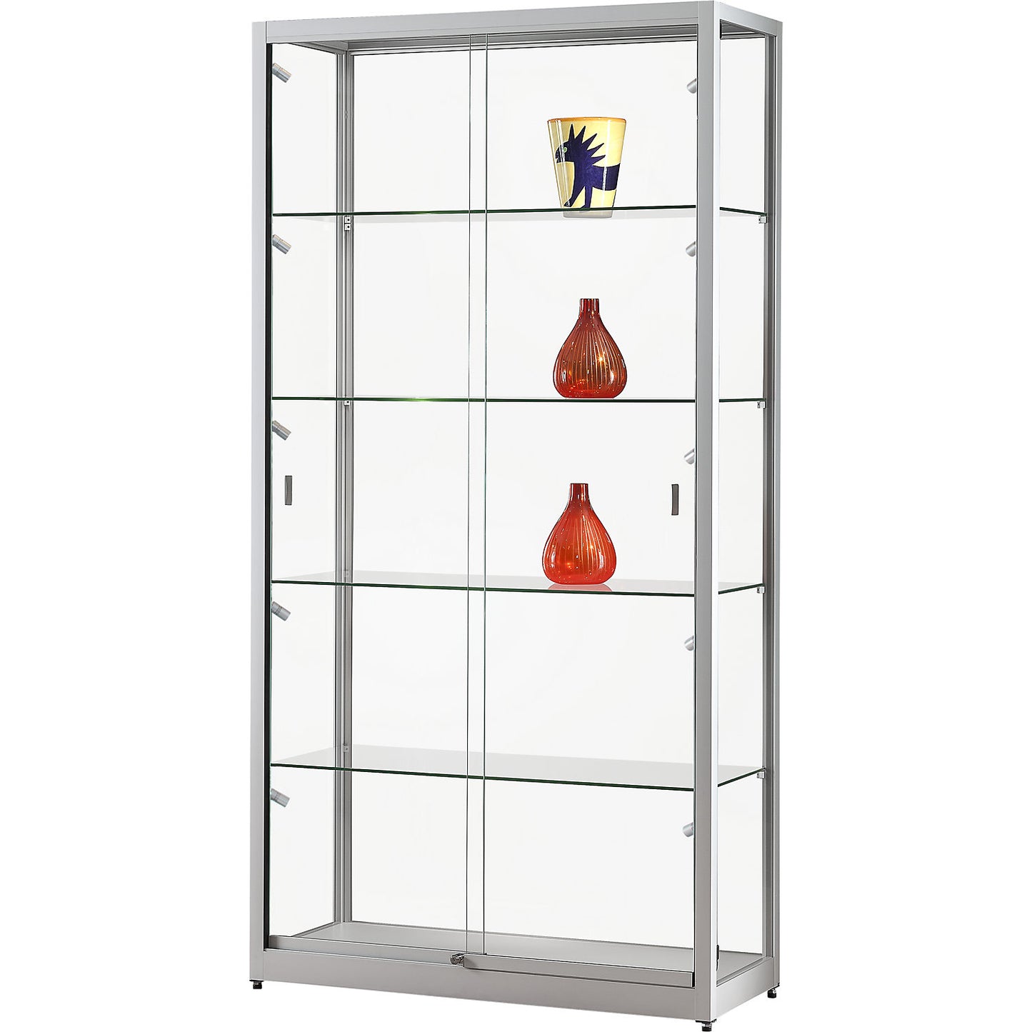 Glass cabinet, WxDxH 1000 x 400 x 1972 mm, LED lighting, lamp head Ø 35 mm, without base cupboard.