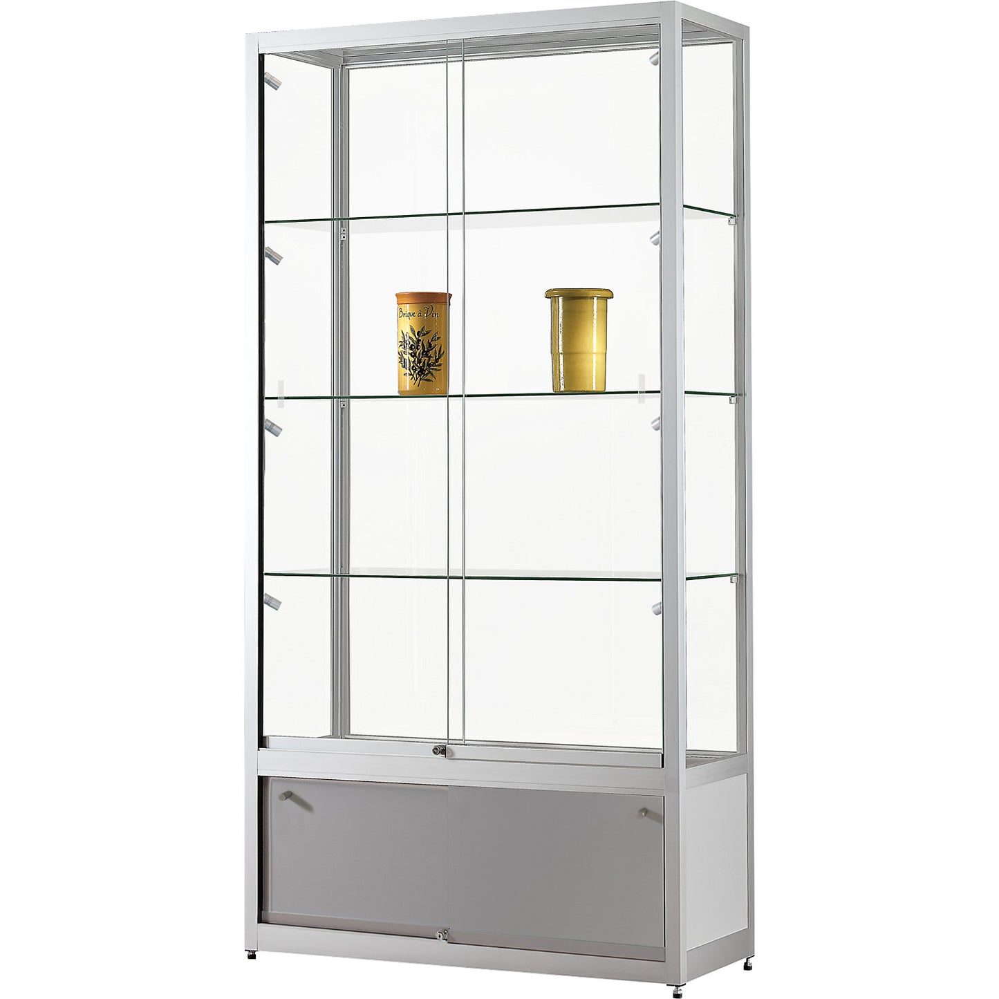 Glass cabinet, WxDxH 1000 x 400 x 1972 mm, LED lighting, lamp head Ø 35 mm, with base cupboard.