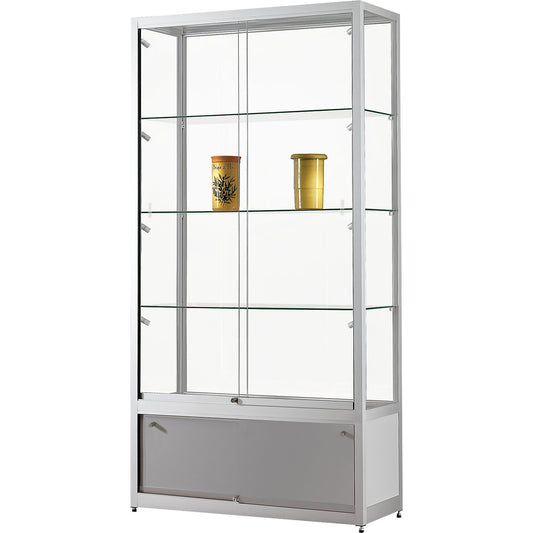 Glass cabinet, WxDxH 1000 x 400 x 1972 mm, LED lighting, lamp head Ø 35 mm, with base cupboard.