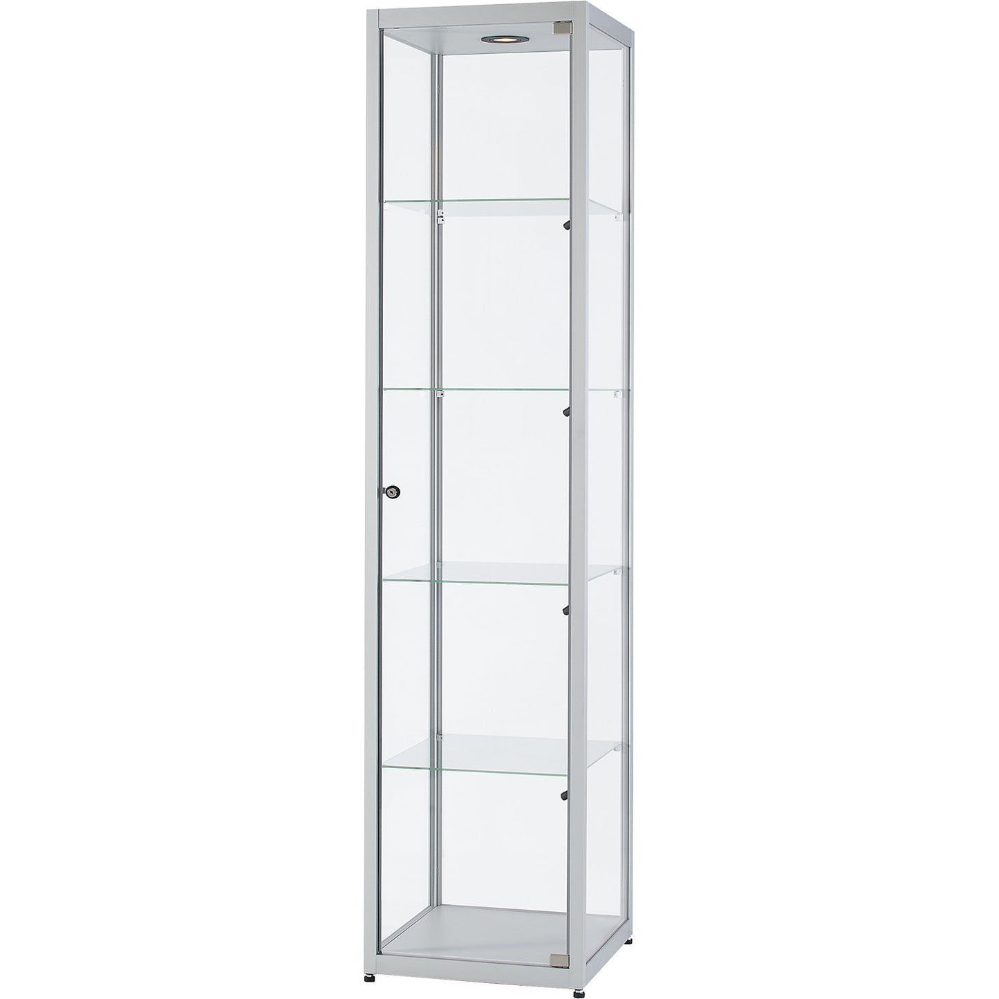 Glass cabinet, height 2000 mm, LED lighting, lamp head Ø 35 mm, WxD 500 x 500 mm.