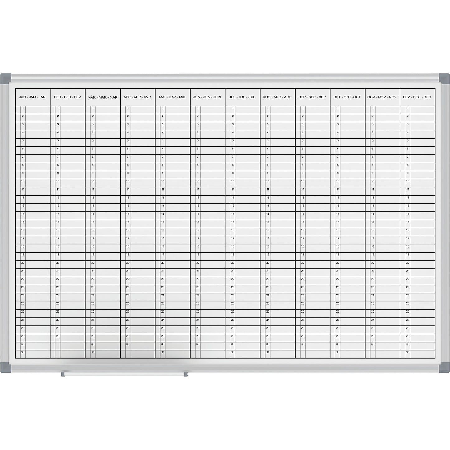 Planning board MAULstandard, yearly planner, 12 month view, plastic coated, width 900 mm.