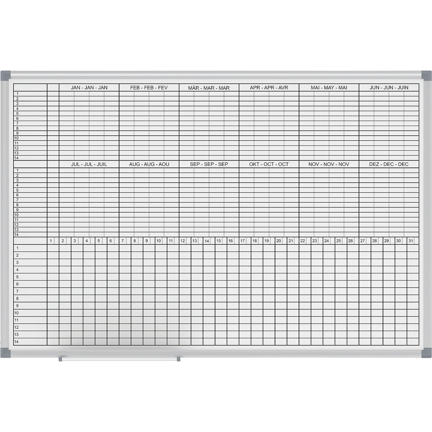Planning board MAULstandard, monthly/yearly planner, plastic coated, width 900 mm.