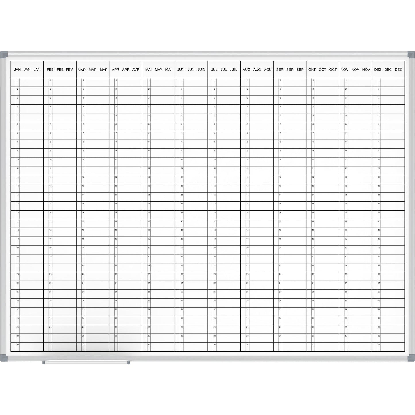 Planning board MAULstandard, yearly planner, 12 month view, plastic coated, width 1200 mm.