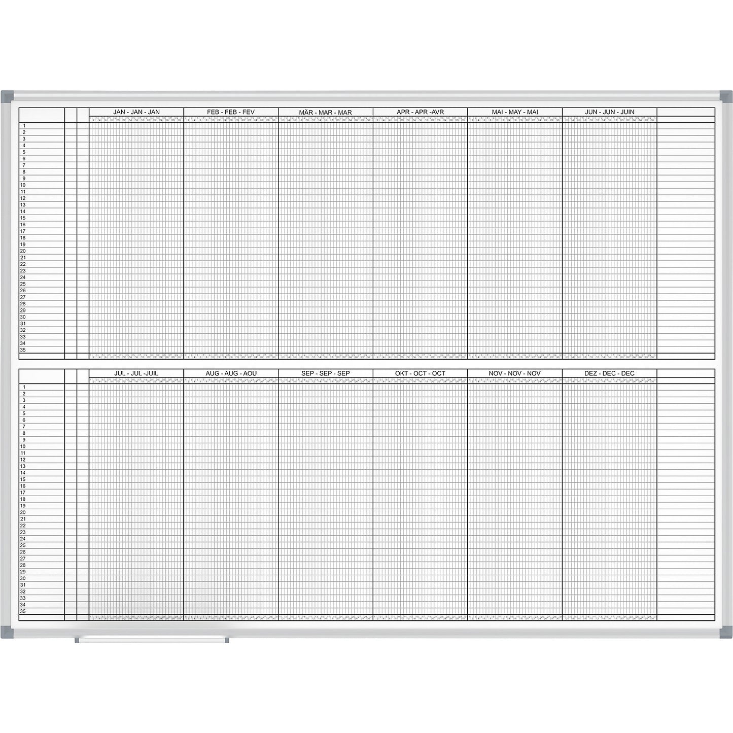 Planning board MAULstandard, yearly planner, 14 months, plastic coated, width 1200 mm.