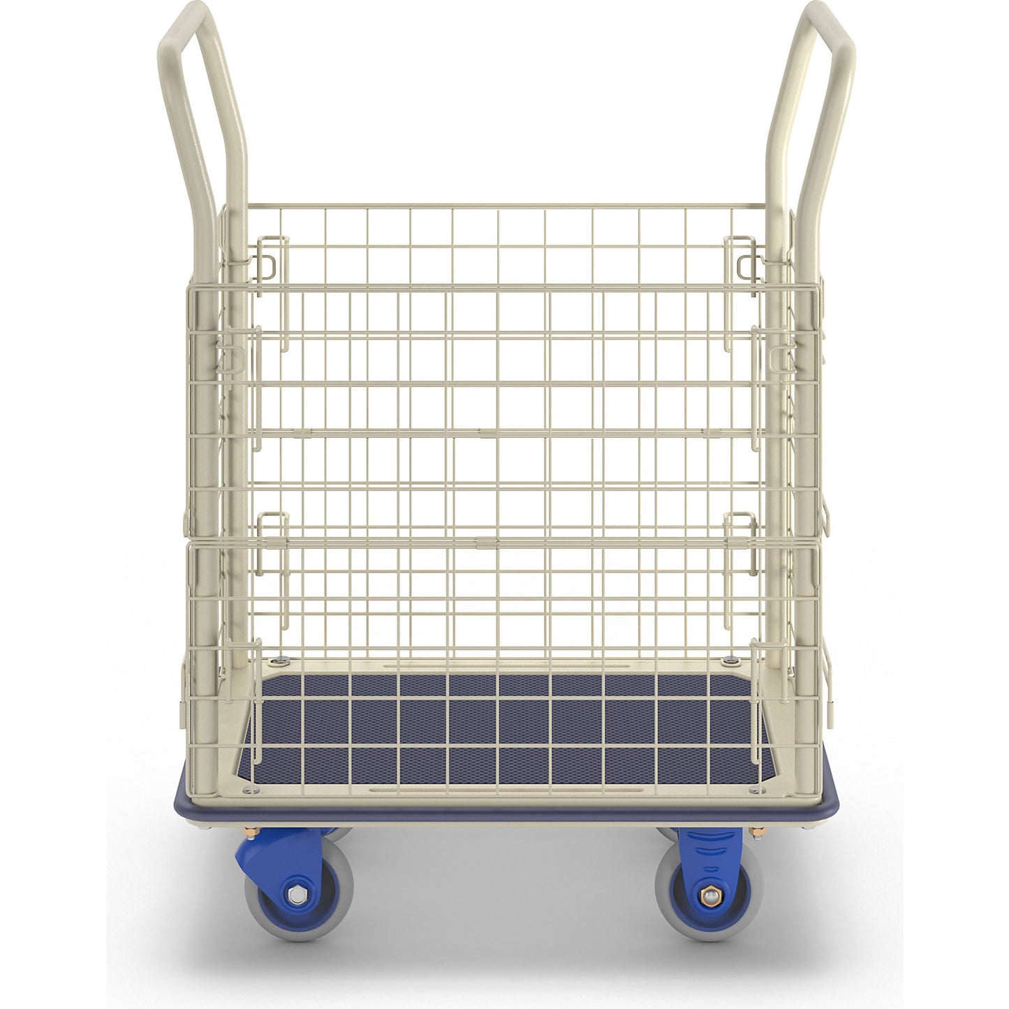 Platform truck with raised mesh edge, push handle height 920 mm, LxW 740 x 480 mm.