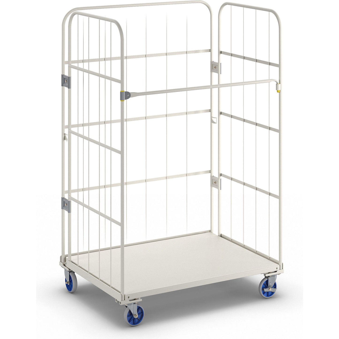 Roll container, max. load 500 kg, height 1700 mm, WxD 1100 x 800 mm, steel plate.