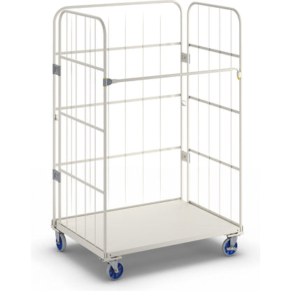 Roll container, max. load 500 kg, height 1700 mm, WxD 1100 x 800 mm, steel plate.