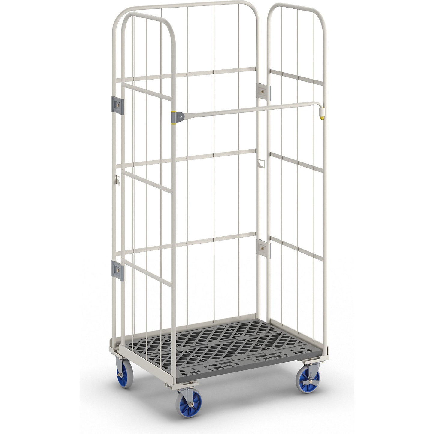 Roll container, max. load 500 kg, height 1700 mm, WxD 800 x 600 mm, plastic plate.