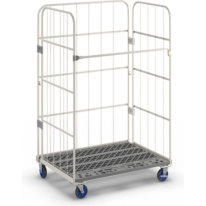 Roll container, max. load 500 kg, height 1700 mm, WxD 1100 x 800 mm, plastic plate.