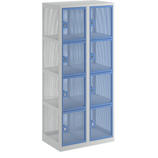 4-fold compartment locker, perforated sheet steel, 2 compartments, light grey / light blue.