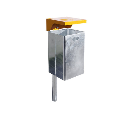 Waste collector for outdoor use, hot dip galvanised, capacity 40 l, WxHxD 310 x 600 x 360 mm, orange hood.