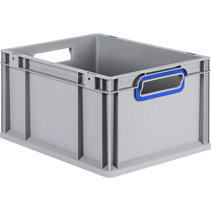 Heavy duty Euro size container, capacity 20.7 l, pack of 4, handle colour blue.