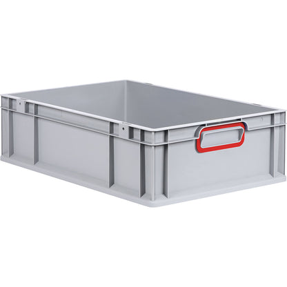 Heavy duty Euro size container, capacity 34 l, pack of 5, handle colour red.