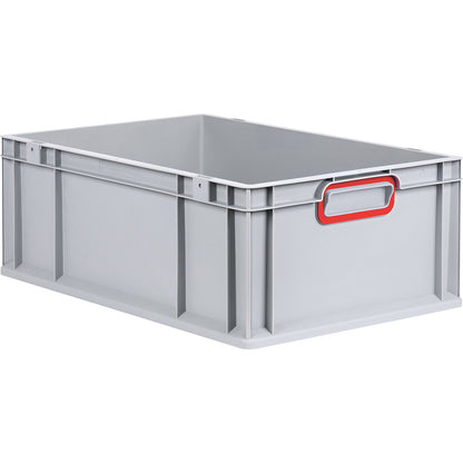 Heavy duty Euro size container, capacity 44.3 l, pack of 4, handle colour red.